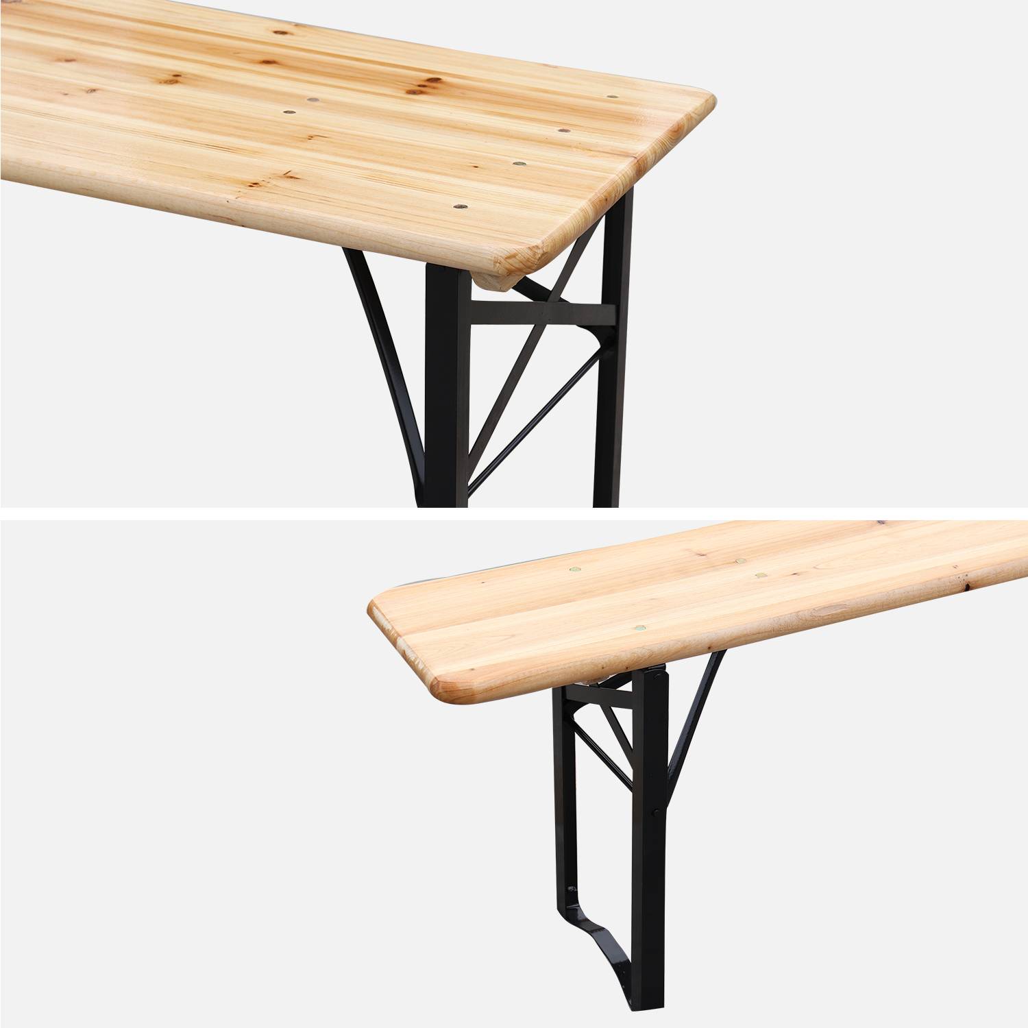Table en bois 180cm avec 2 bancs – BAYONNE – Esprit brasserie, pliable, 6 personnes Photo6