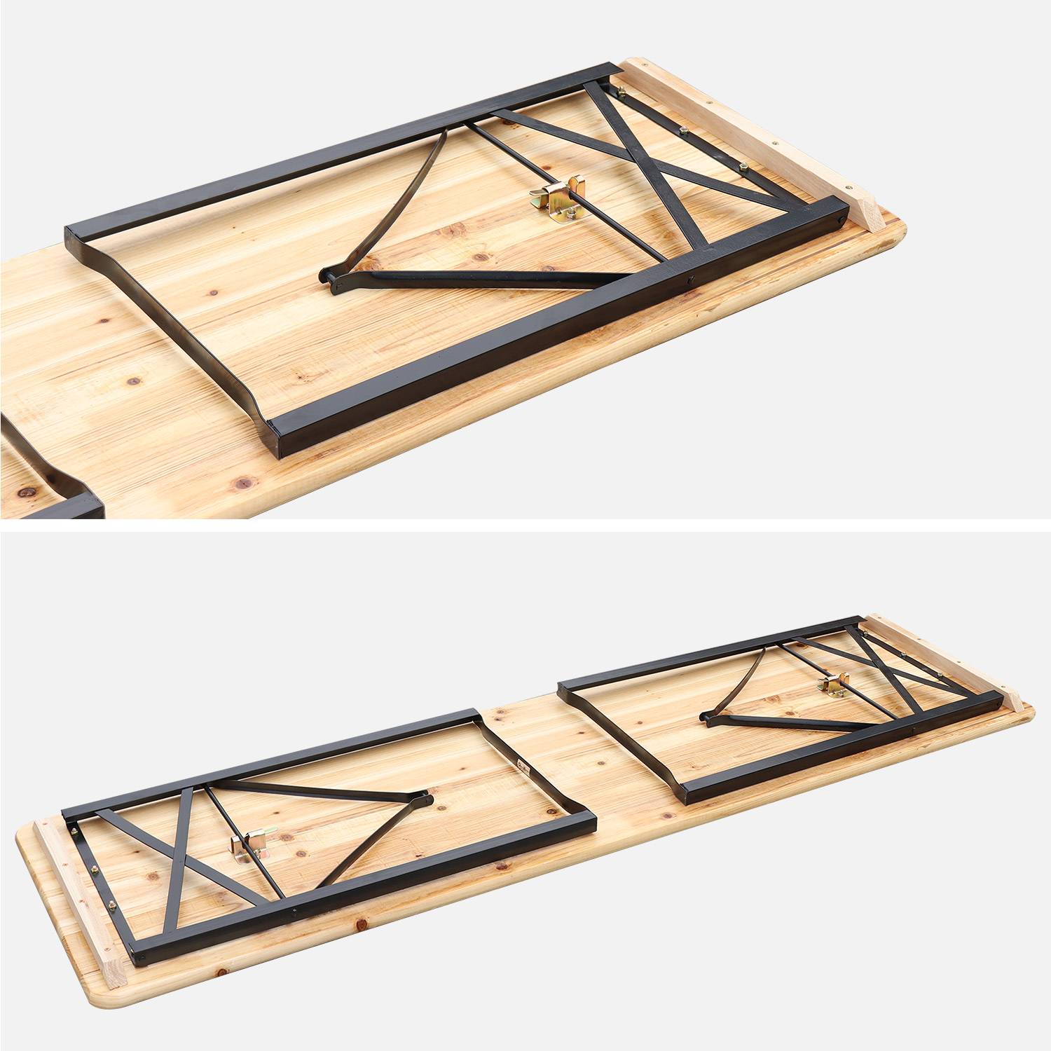 Table en bois 180cm avec 2 bancs – BAYONNE – Esprit brasserie, pliable, 6 personnes Photo7