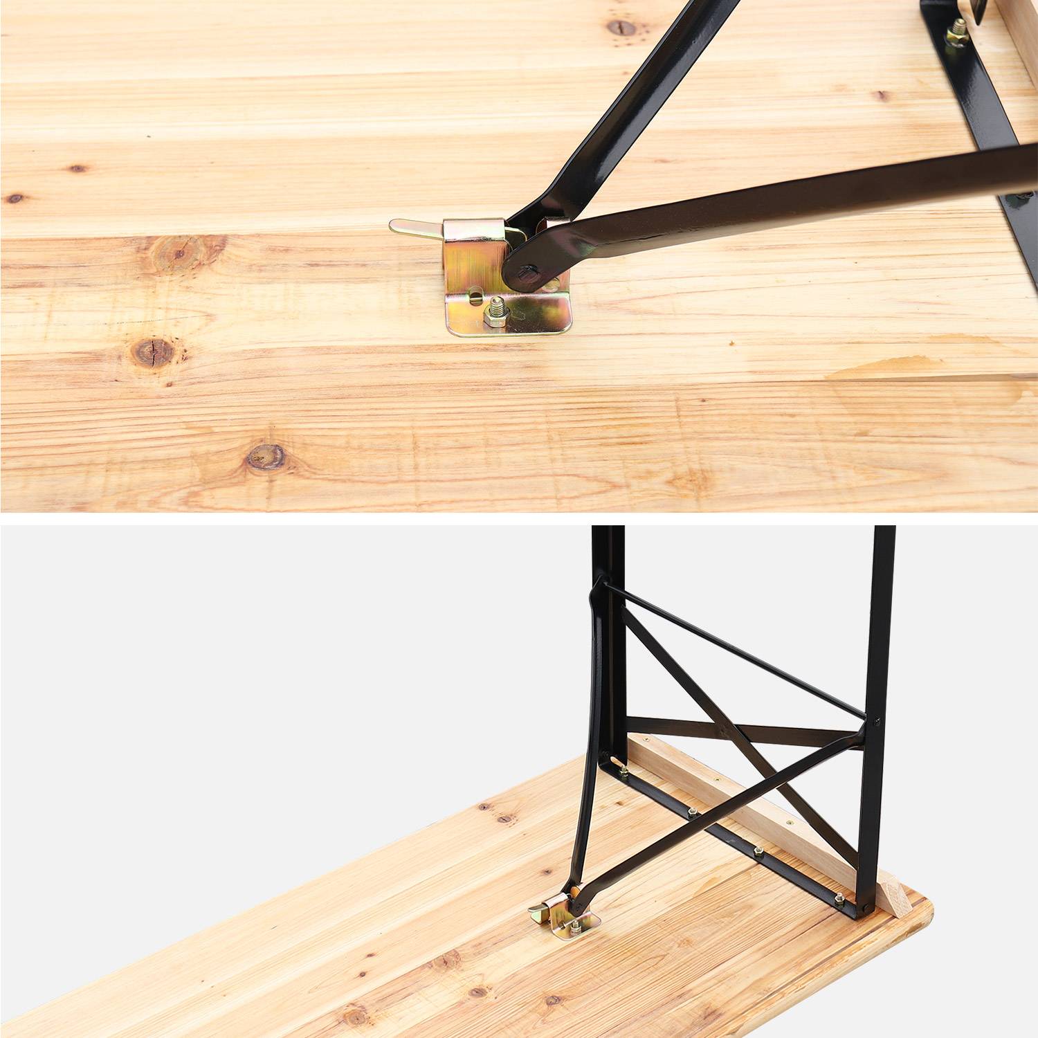 Table en bois 180cm avec 2 bancs – BAYONNE – Esprit brasserie, pliable, 6 personnes Photo8