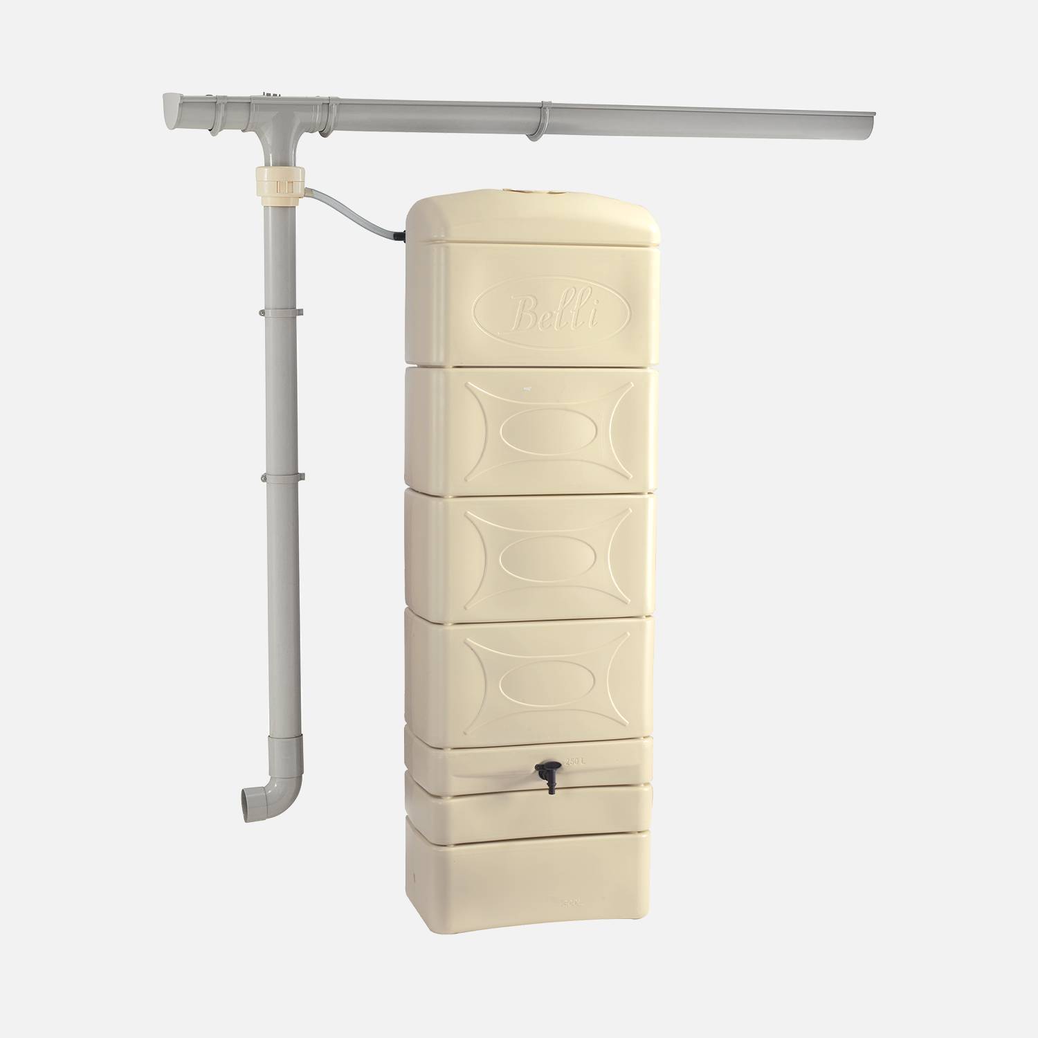 Récupérateur d'eau mural Chastang 300L Beige avec kit raccord chéneau inclus Photo2