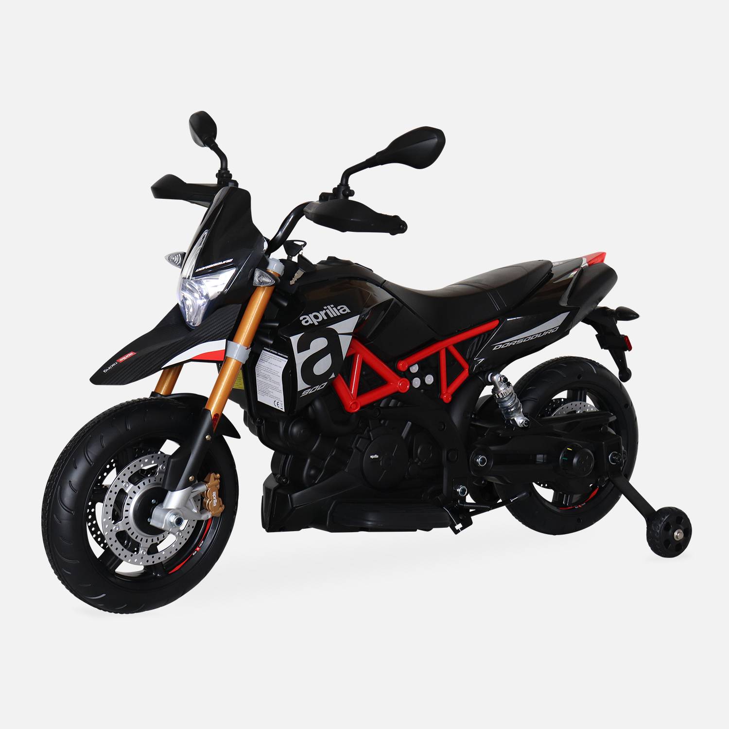 Aprilia black Dorsoduro 900, moto eléctrica para crianças 12V 4.5Ah, 1 lugar com autorrádio Photo1