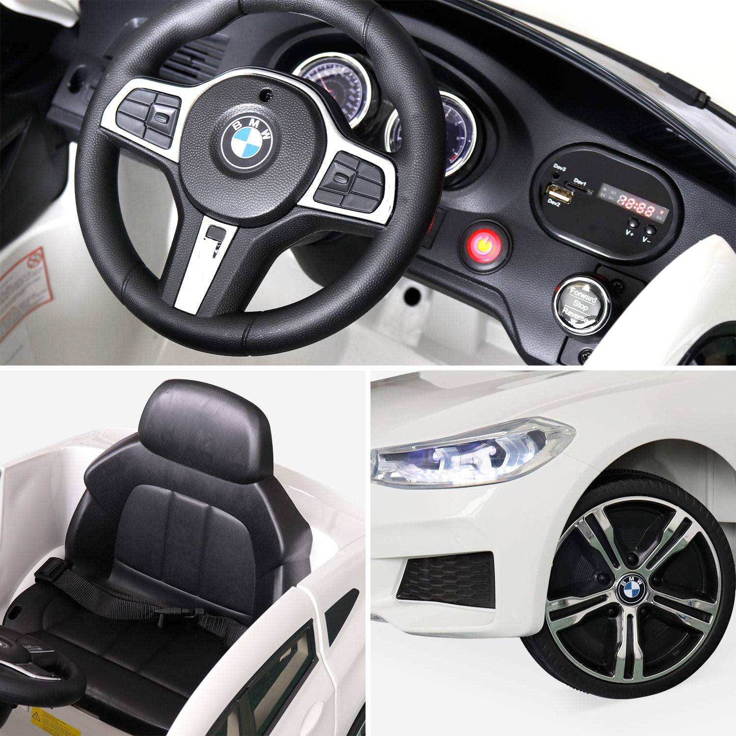 BMW GT6 Gran Turismo blanche, voiture électrique 12V, 1 place, cabriolet pour enfants avec autoradio et télécommande Photo3
