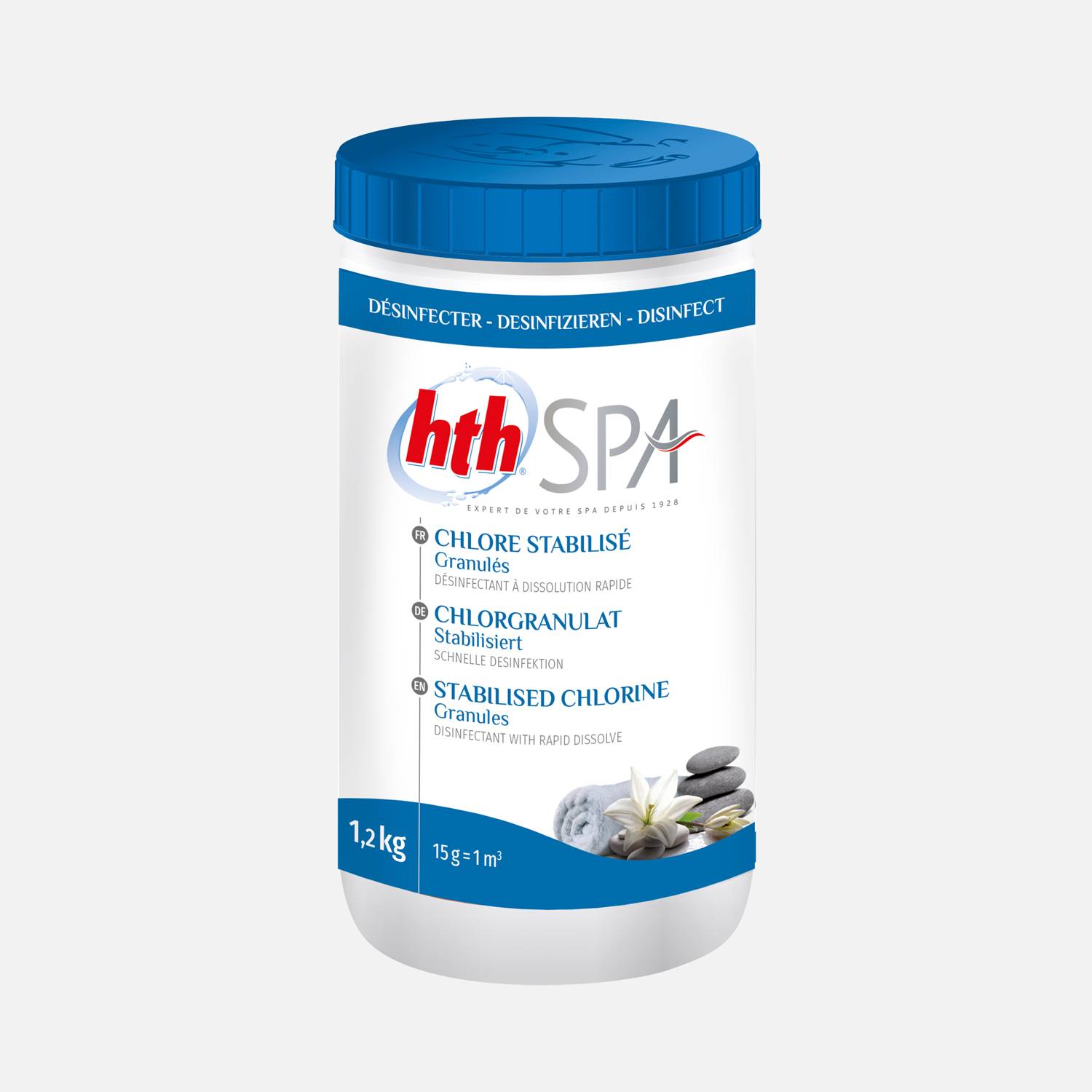 Desinfecterend snel oplosmiddel Chloor HTH voor SPA, onderhoud en waterbehandeling Photo1