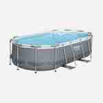 Kit piscine complet BESTWAY – Spinelle grise – piscine ovale tubulaire 4x2 m avec bâche de protection noire, échelle, pompe de filtration et kit de réparation inclus  Photo2