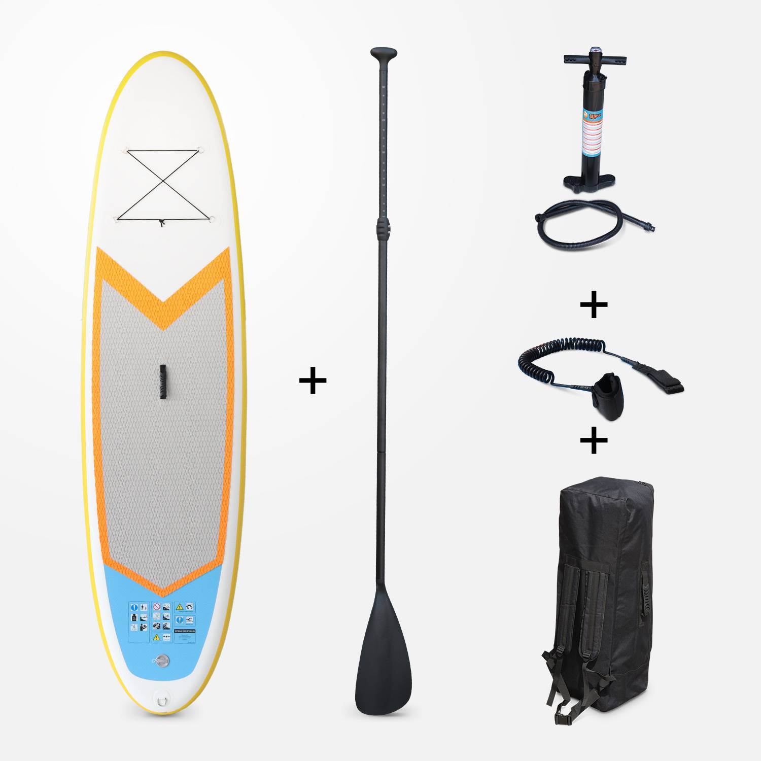 9.84FT Inflatable Stand Up Paddle Board - SUP kit with double-action high-pressure pump, paddle, leash and carry bag - Nico - Yellow Photo1