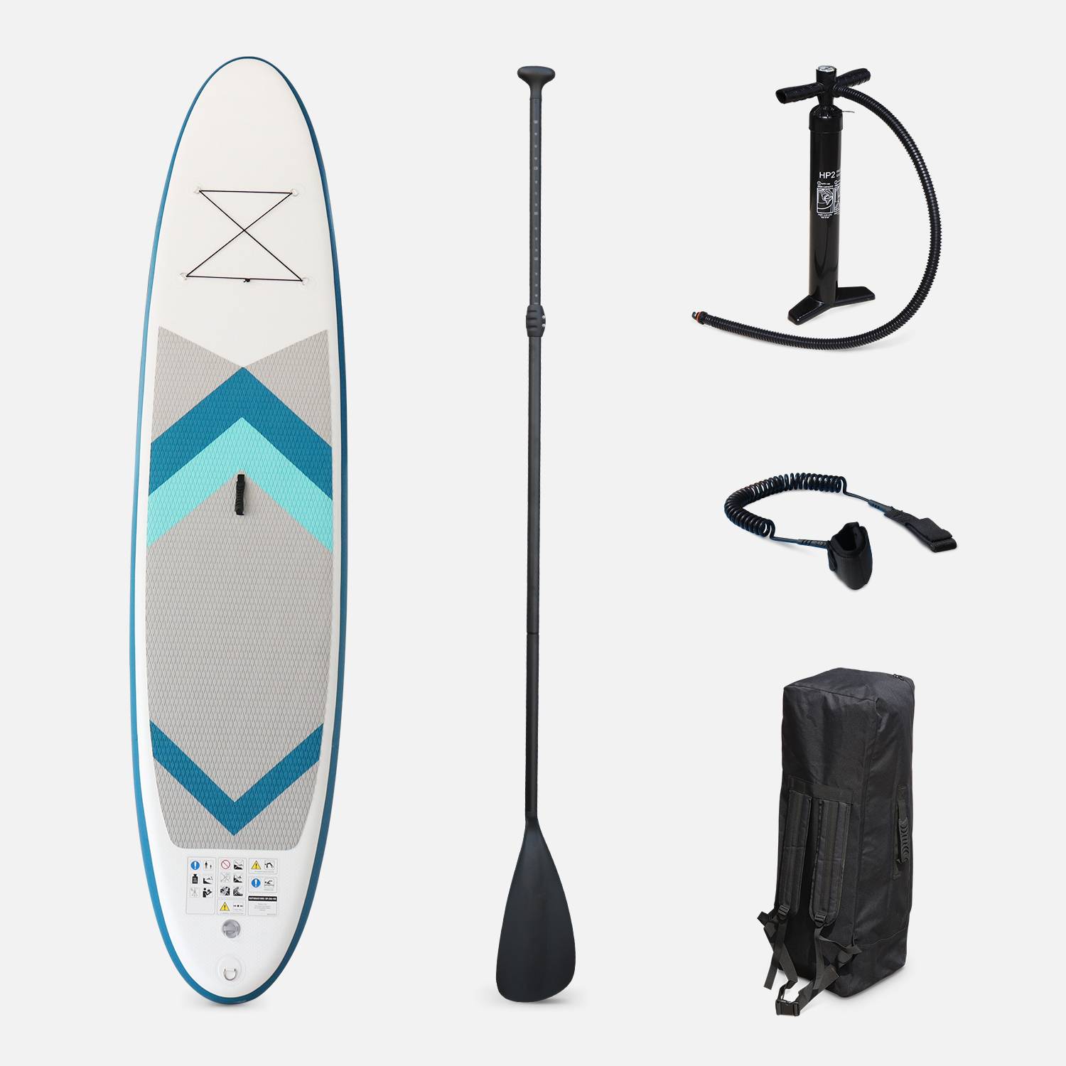11.8FT Inflatable Stand Up Paddle Board - SUP kit with double-action high-pressure pump, paddle, leash and carry bag - Lio - Blue Photo1