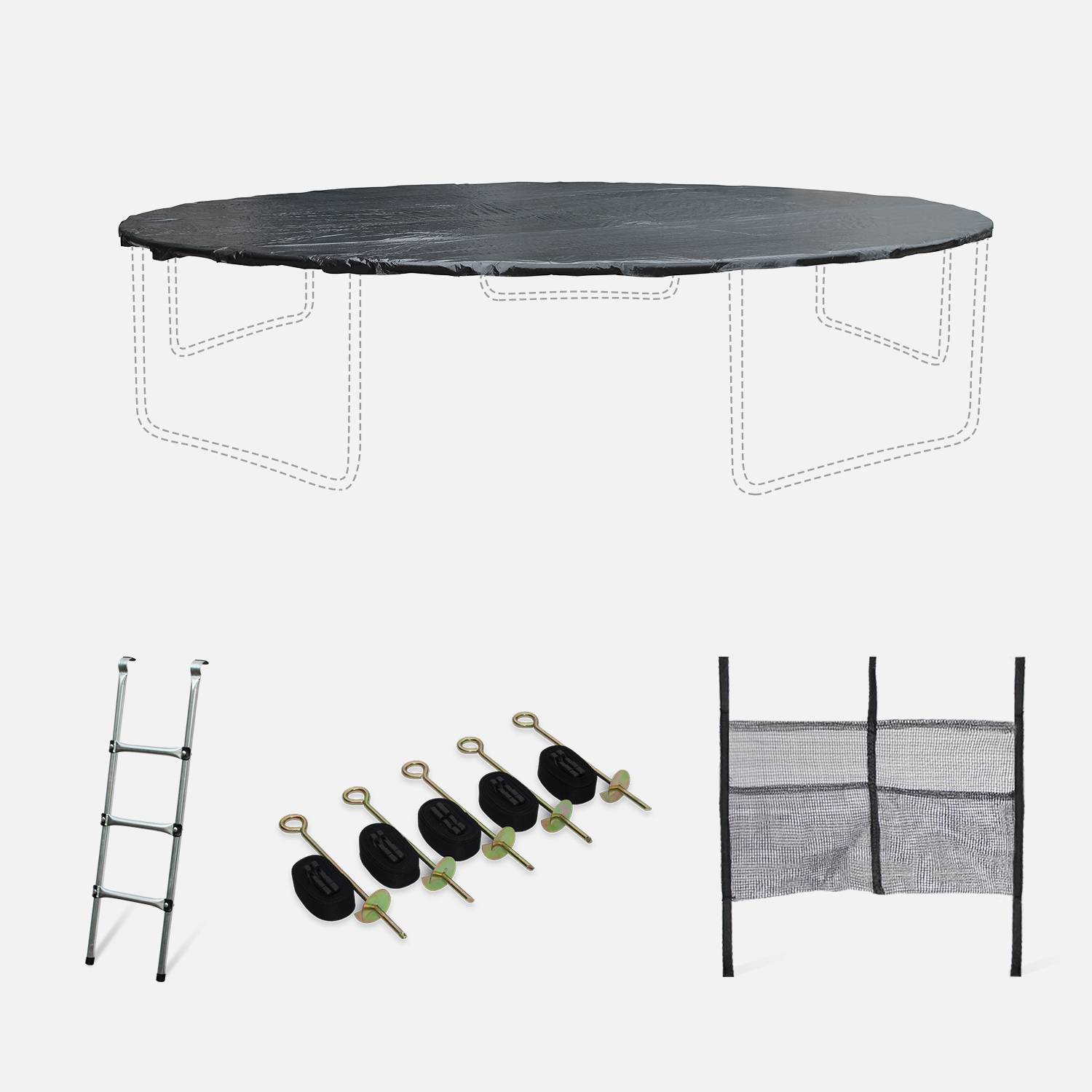 Trampoline Accessories Pack - Ø460 cm - Ladder, Rain Cover, Shoe Net, Anchor Kit Photo1