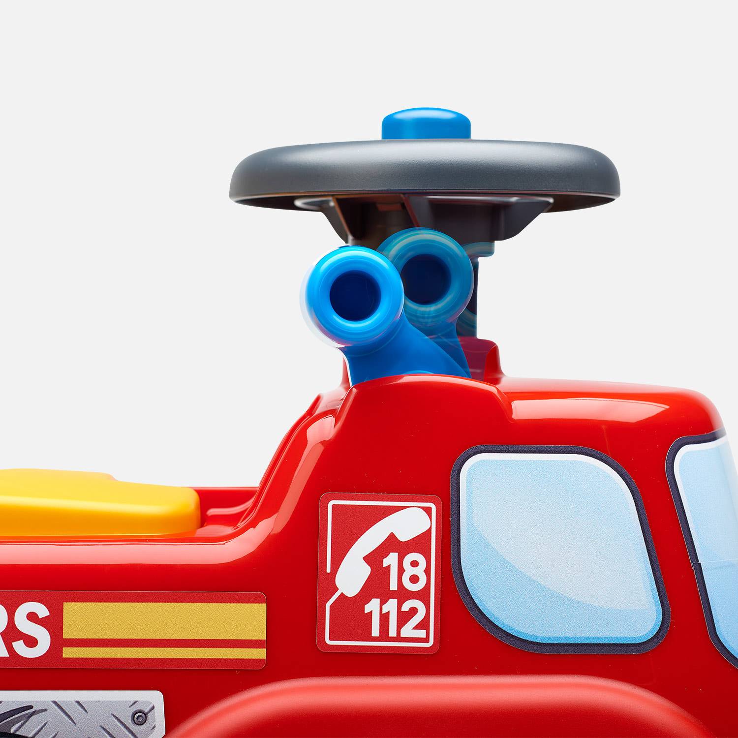 Porteur pompier Sam avec assise ouvrante et volant directionnel avec klaxon, fabrication 100% française   Photo3