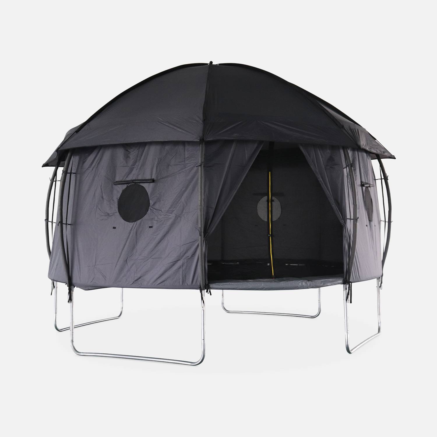 Tente de camping pour trampoline, cabane, polyester, traité anti UV, 1 porte, 4 fenêtres et sac de transport Photo1