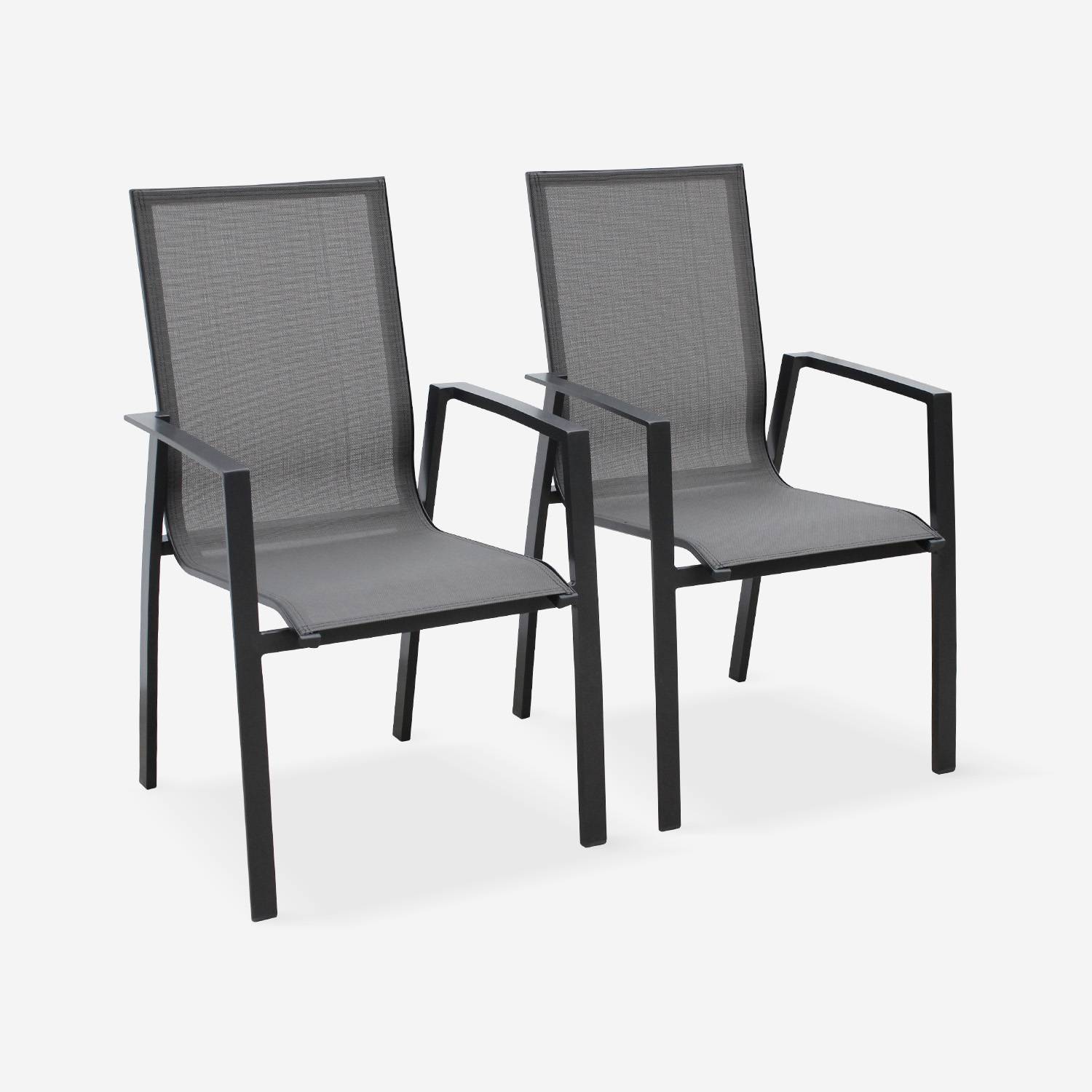 Lot de 2 fauteuils - Washington Anthracite - En aluminium anthracite et textilène gris taupe, empilables Photo1
