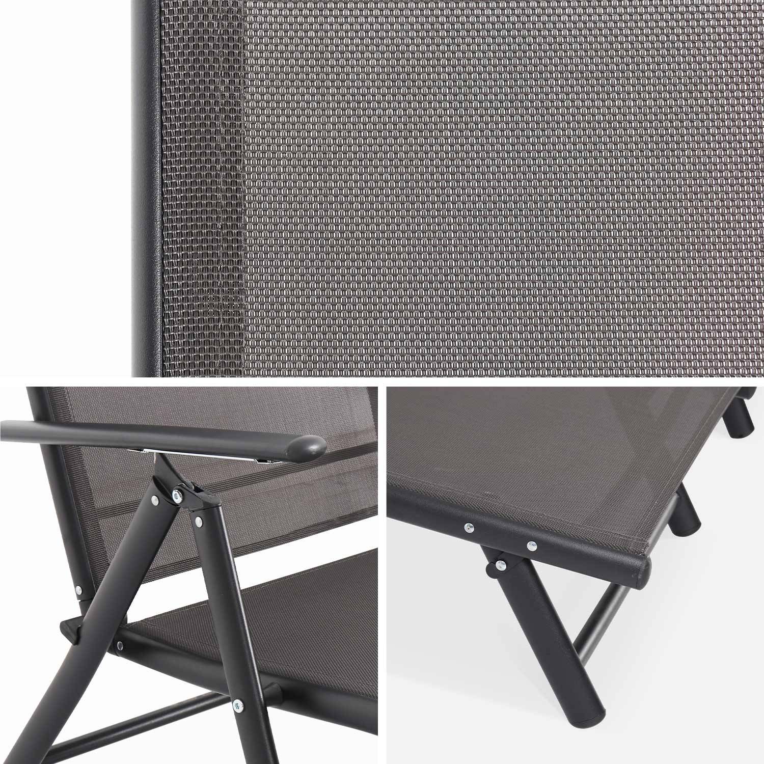 Lot de 2 bains de soleil pliants – JULIA anthracite – transat 7 positions, textilène et aluminium galvanisé noir, accoudoirs Photo3