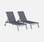 ELSA - Set van 2 ligstoelen van aluminium en textileen, ligbed multipositioneel met wieltjes, kleur grijs/donkergrijs | sweeek