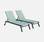 ELSA - Set van 2 ligstoelen van aluminium en textileen, ligbed multipositioneel met wieltjes, kleur antraciet/groengrijs | sweeek