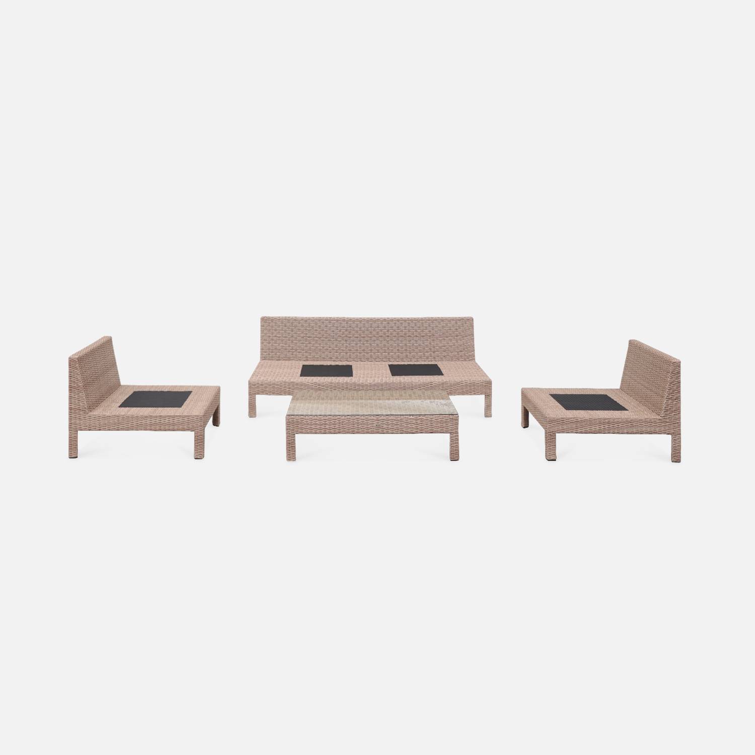Salon de jardin extra large pour 4 personnes en résine beige - Tenri - coussin gris clair  Photo2