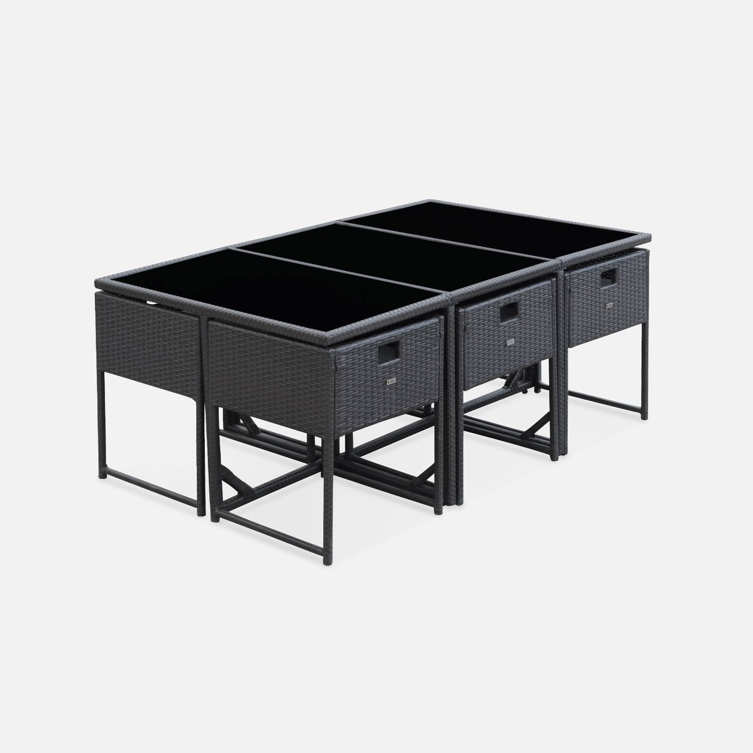 Gartenmöbel aus geflochtenem Harz für 6 Personen - FIRENZE 6 - schwarze Farbe, weiße Kissen, eingebauter Tisch Photo4