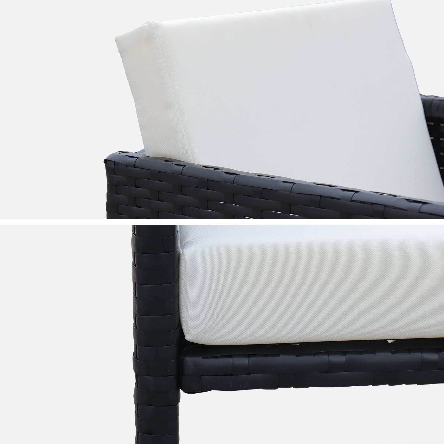 Gartenmöbel aus geflochtenem Harz für 6 Personen - FIRENZE 6 - schwarze Farbe, weiße Kissen, eingebauter Tisch Photo7