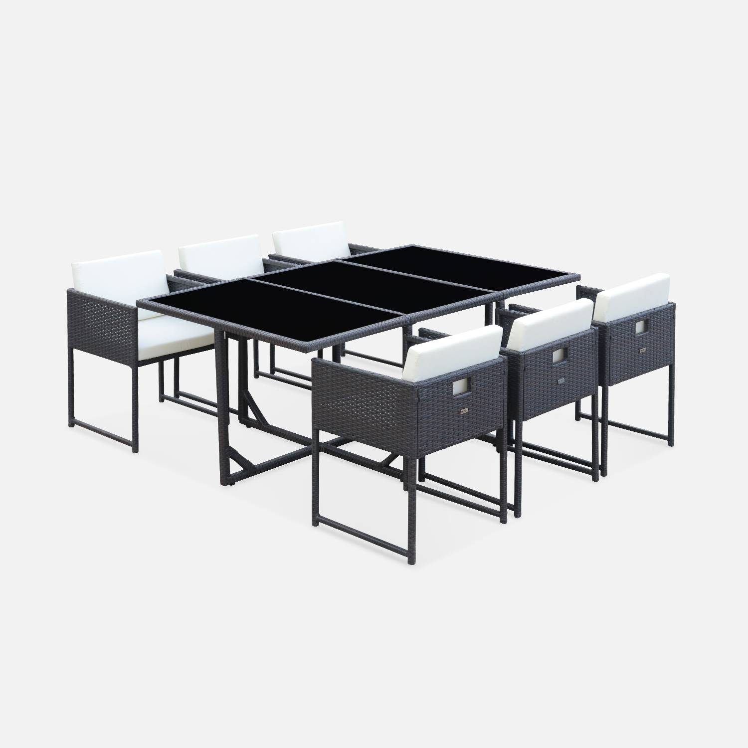 Table de jardin en résine 6 places – FIRENZE 6 – coloris marron, coussins blancs, table encastrable Photo3