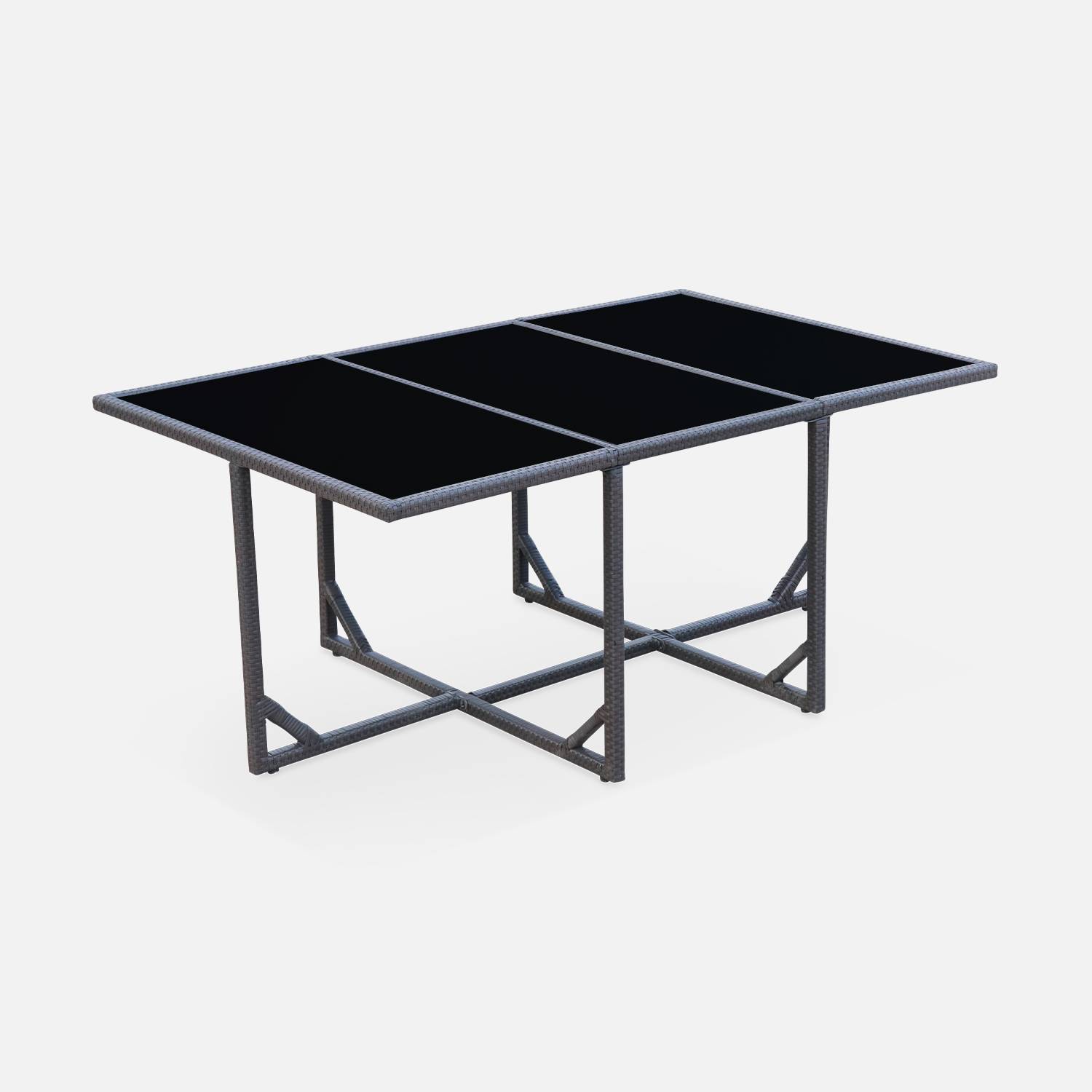 Table de jardin en résine 6 places – FIRENZE 6 – coloris marron, coussins blancs, table encastrable Photo5