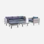 Conjunto de muebles de jardín de 5 plazas en resina tejida plana - Alba - tonos de gris y cojines gris oscuro Photo1