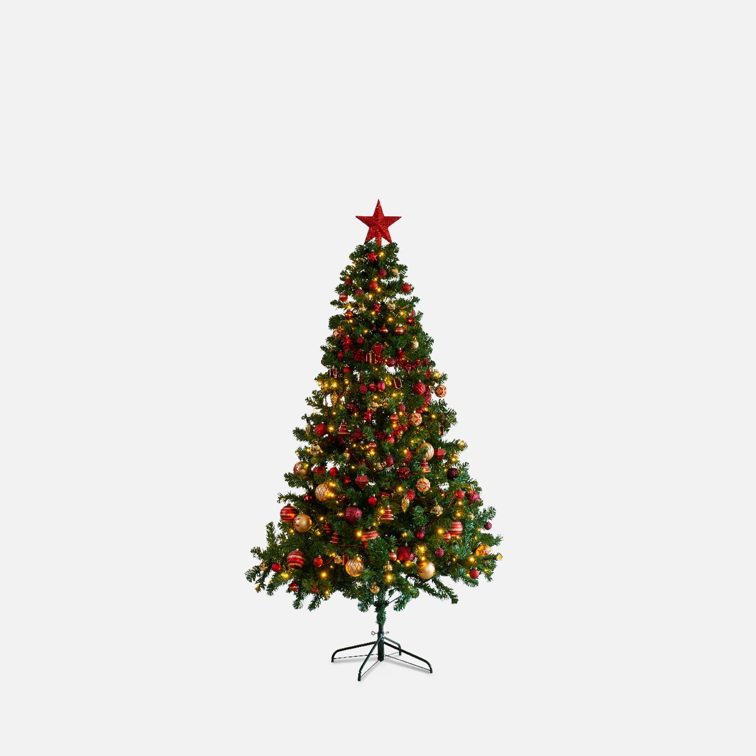 Sapin artificiel avec kit de décoration - Toronto 150cm - vert avec décorations rouge et or Photo1