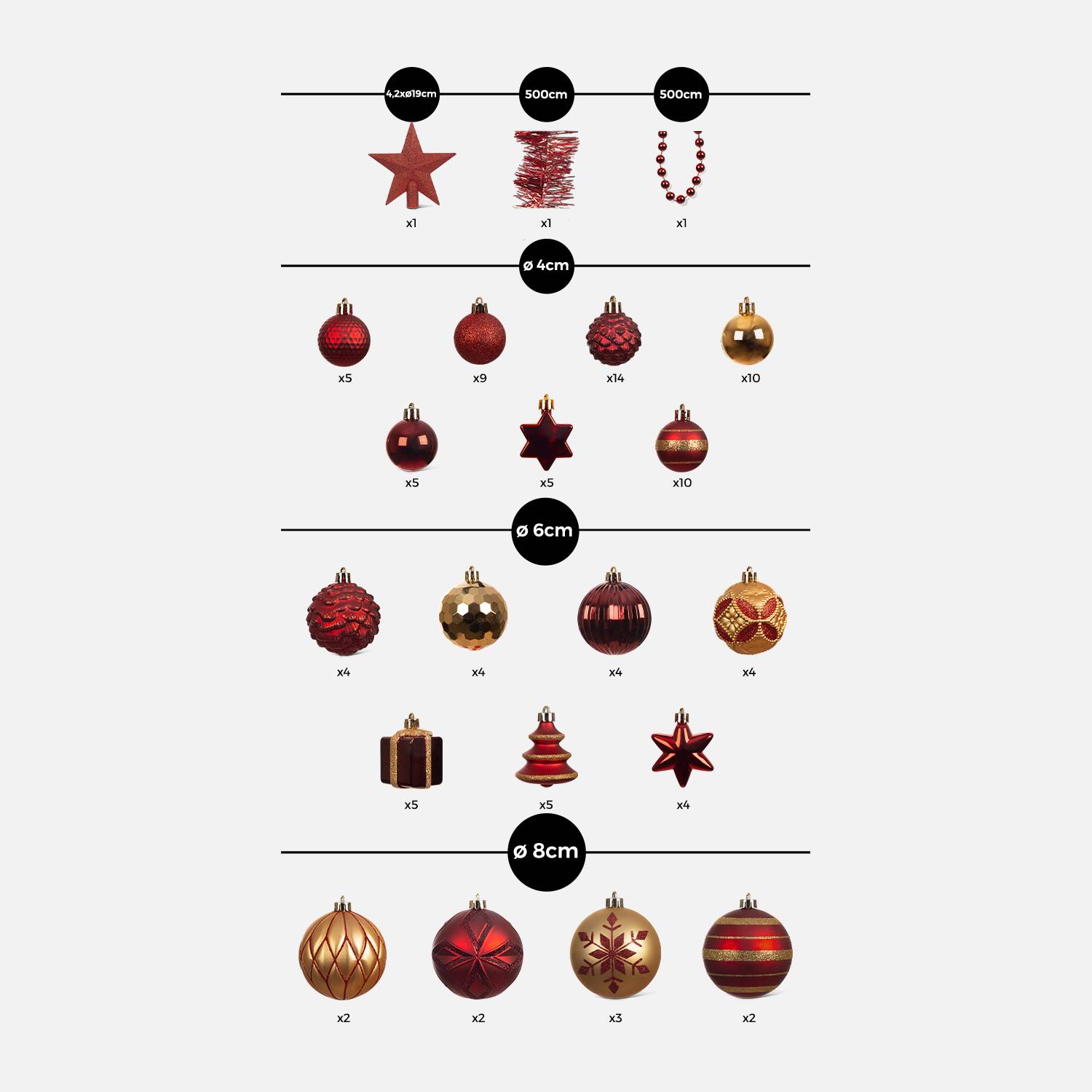 Sapin de Noël artificiel avec kit de décoration - Toronto 180cm - vert avec décorations rouge et or Photo15 Sapin de Noël artificiel avec kit de décoration - Toronto 180cm - vert avec décorations rouge et or Photo15