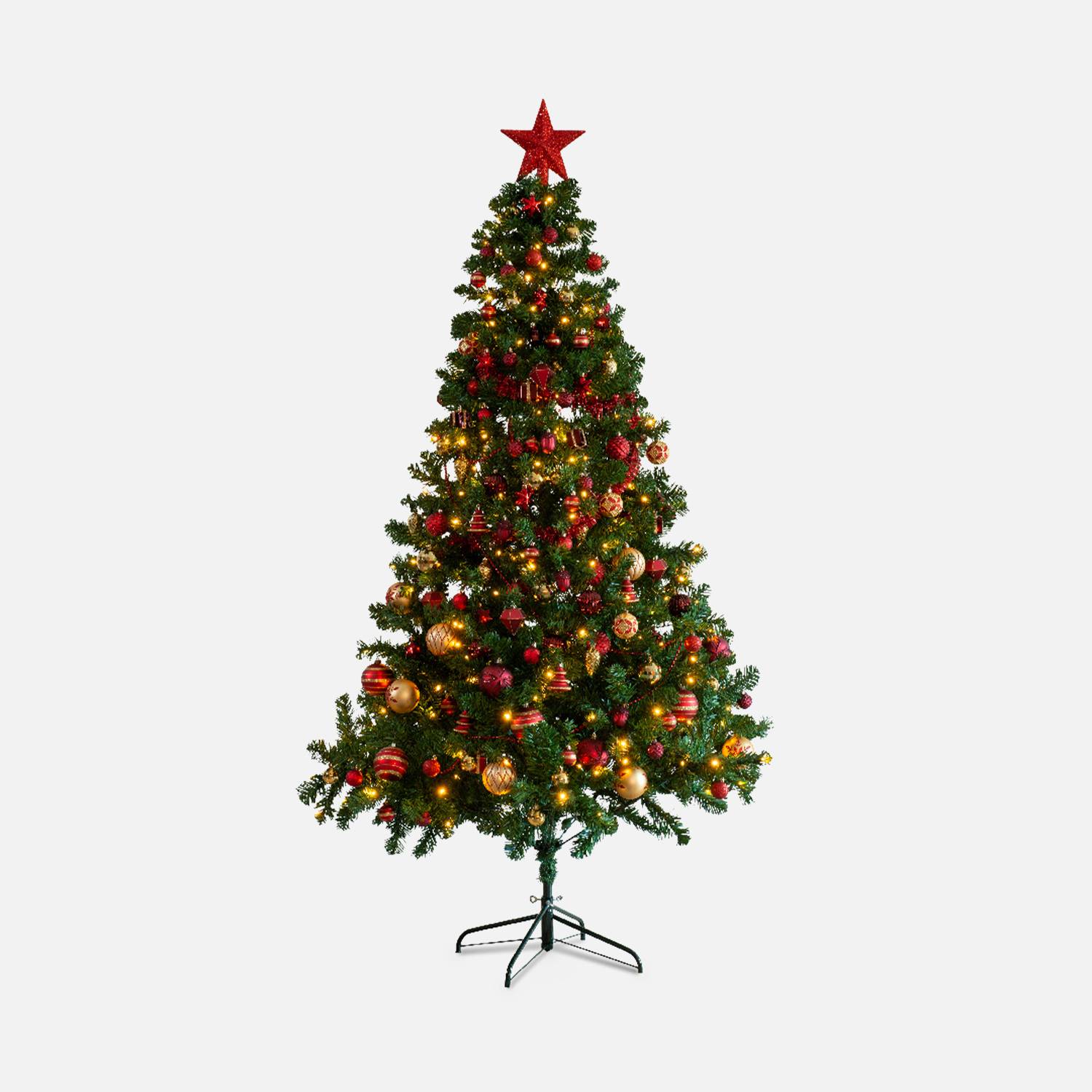 Künstlicher Weihnachtsbaum mit Dekorationsset - Toronto 210cm - Grün mit Dekoration in Rot und Gold Photo1