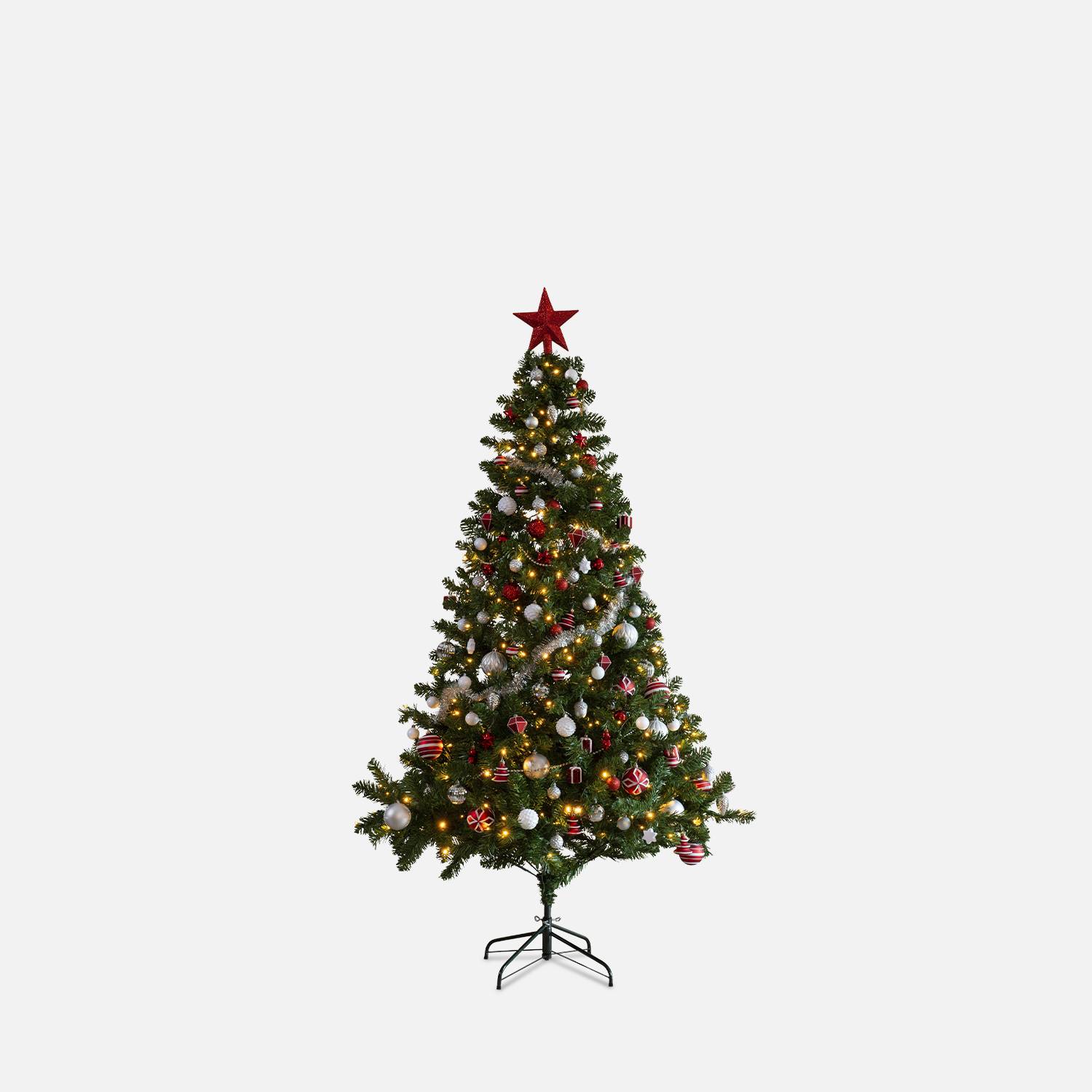 Albero artificiale con kit di decorazioni - Ottawa 150cm - verde con decorazioni rosse, argento e bianche Photo16