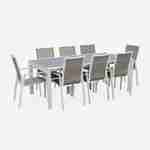 Ensemble Washington, 1 table extensible et 8 fauteuils en aluminium et textilène Photo3