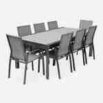 Tavolo da giardino con tavolo allungabile - modello: Washington, colore: Grigio scuro - Tavolo in alluminio, dimensioni: 200/300cm, ripiano in vetro smerigliato, prolunga e 8 poltrone in textilene Photo3