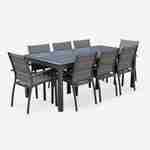 Salon de jardin table extensible - Philadelphie Gris anthracite - Table en aluminium 200/300cm, plateau de verre, rallonge et 8 fauteuils en textilène Photo3