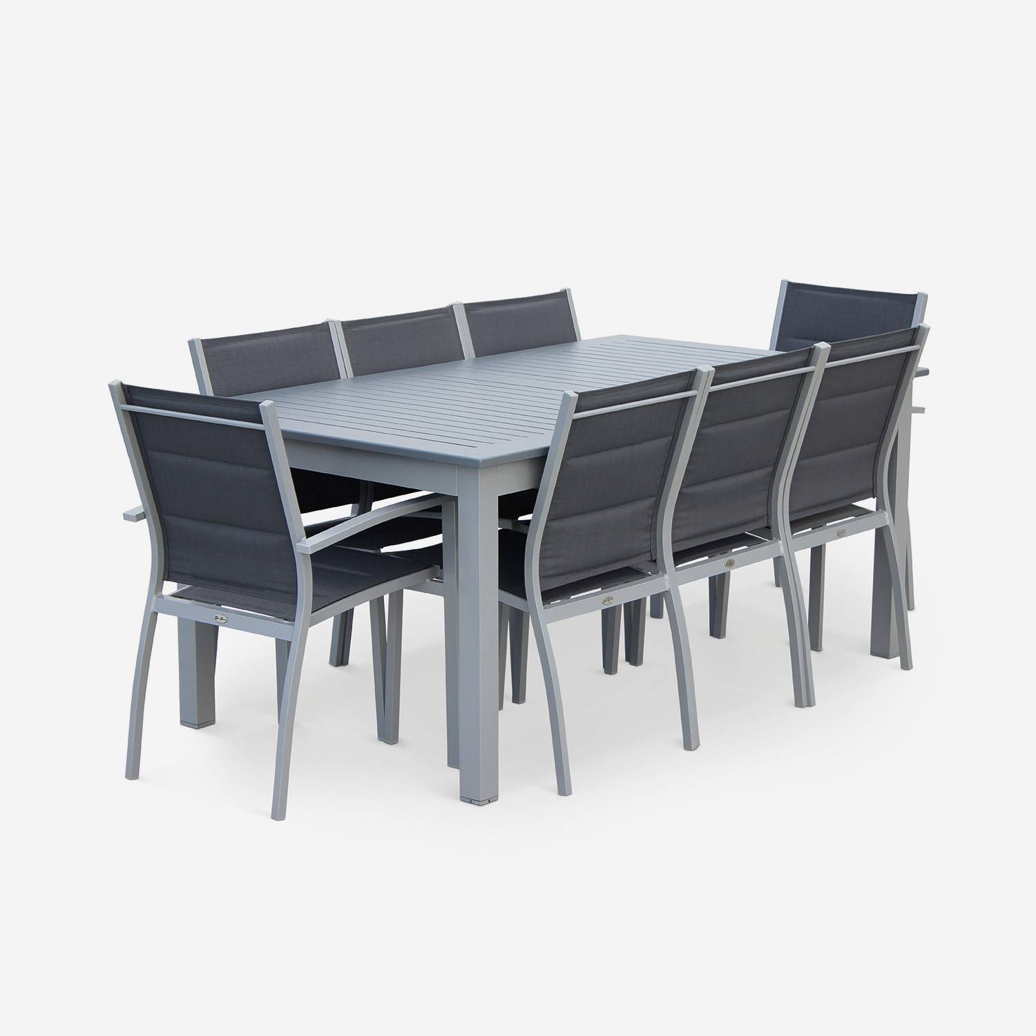 Salon de jardin table extensible - Chicago Gris - Table en aluminium 175/245cm avec rallonge et 8 assises en textilène Photo3