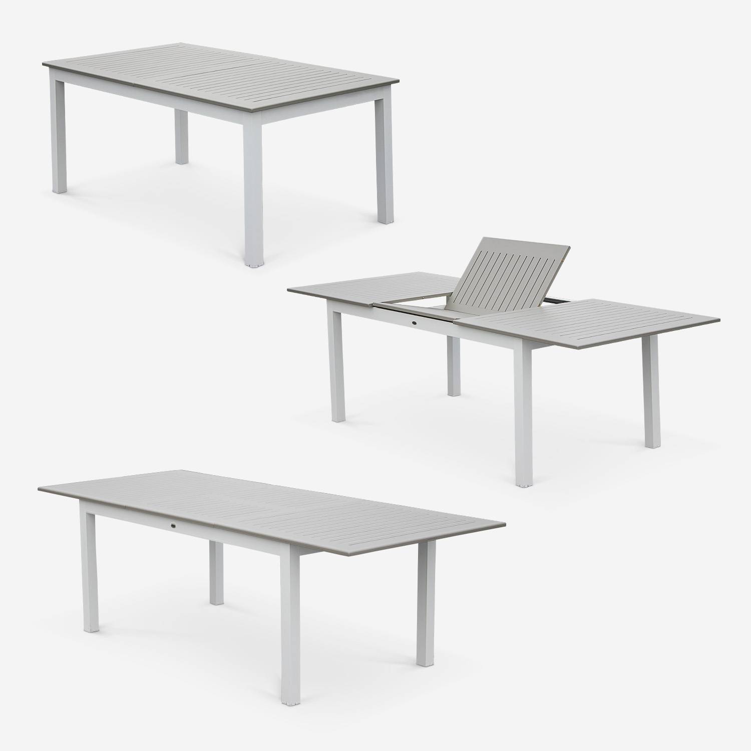 Ensemble Chicago, 1 table extensible, 2 fauteuils, 6 chaises en aluminium et textilène Photo4