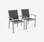 Lot de 2 fauteuils - Chicago / Odenton - En aluminium gris et textilène gris foncé, empilables | sweeek
