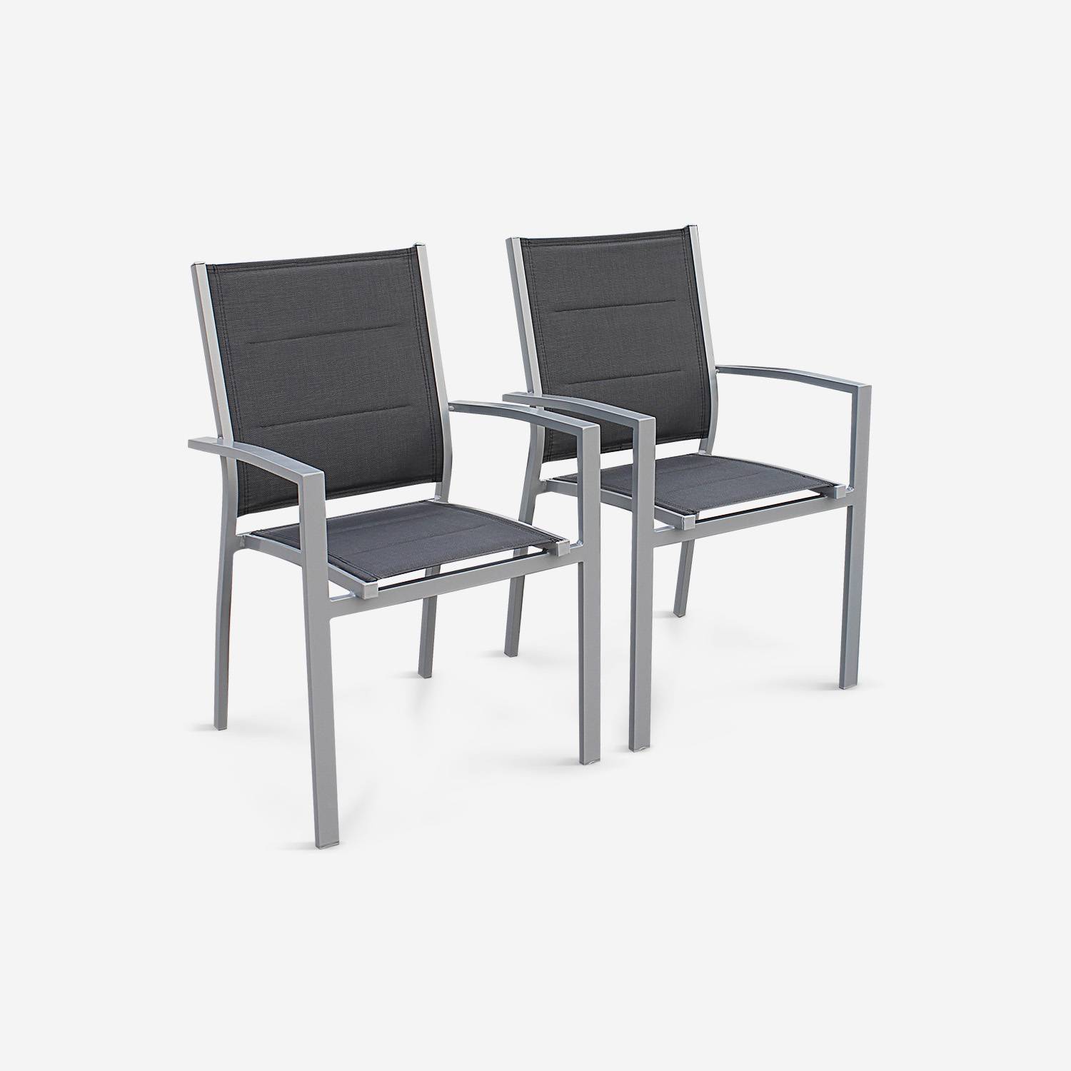 Set of 2 stackable armchairs - Chicago - Grey aluminium and Charcoal Grey textilene Photo3