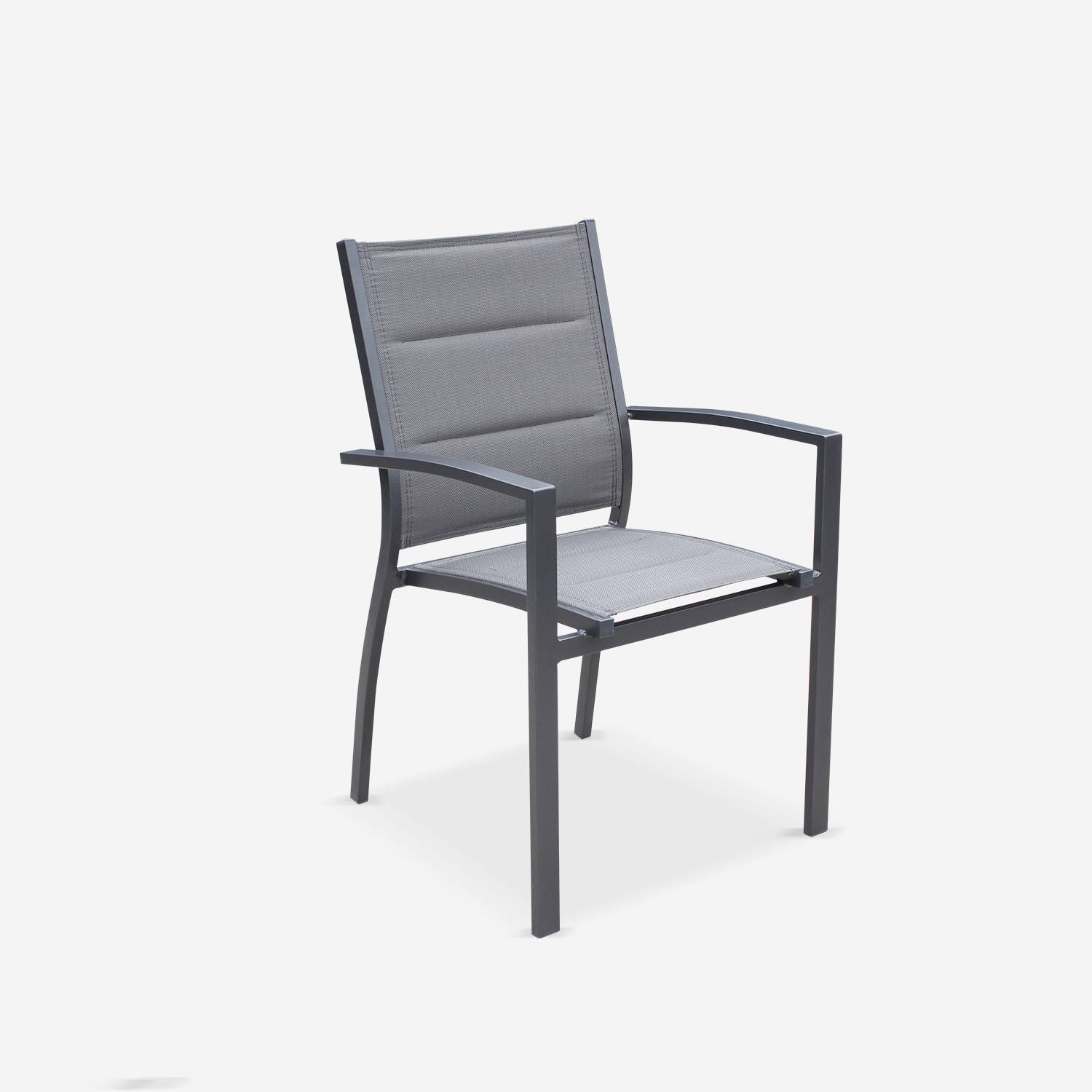 Lot de 2 fauteuils - Chicago / Odenton / Philadelphie Anthracite - En aluminium anthracite et textilène gris taupe, empilables Photo4
