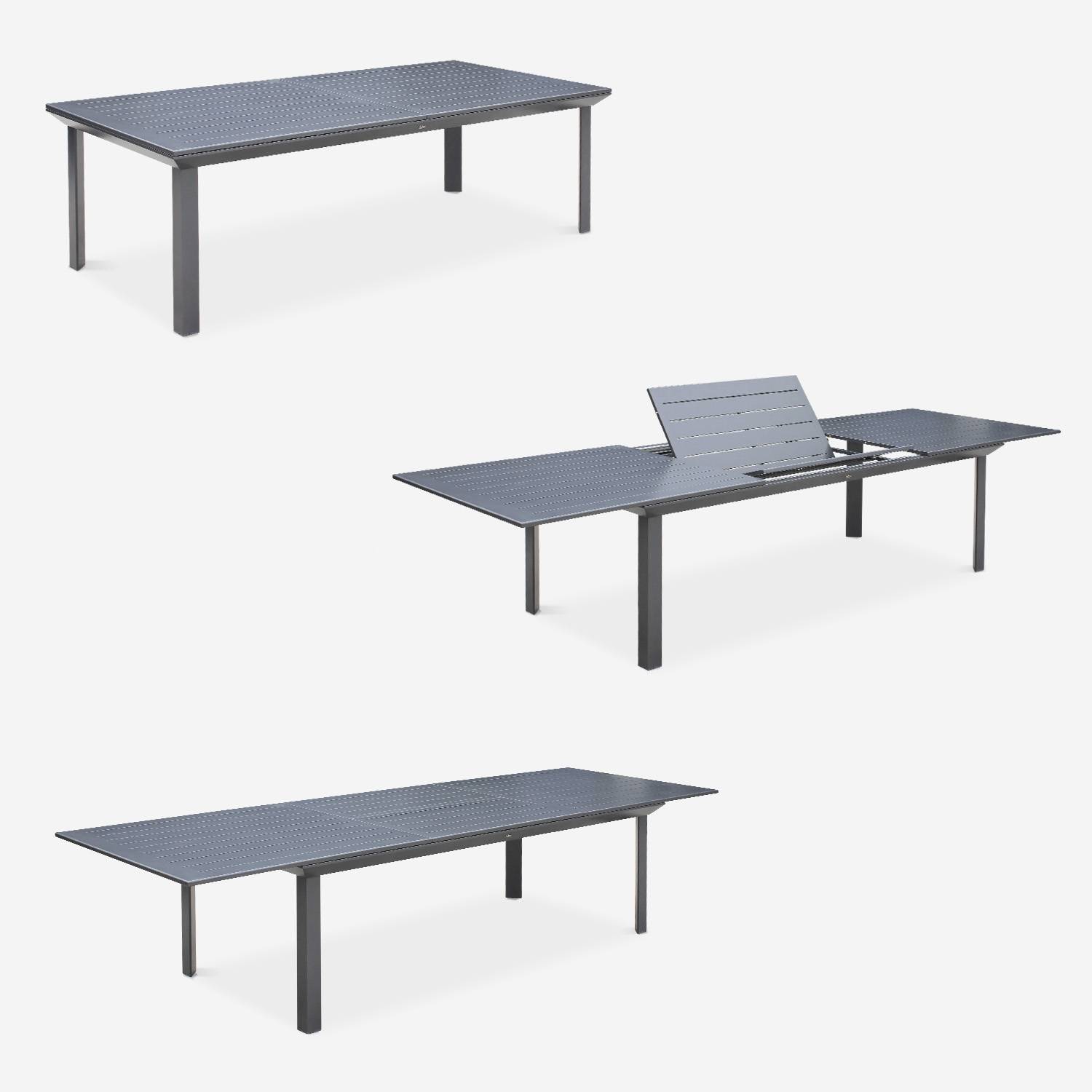 Ensemble Odenton, 1 table extensible, 2 fauteuils, 8 chaises en aluminium et textilène Photo3