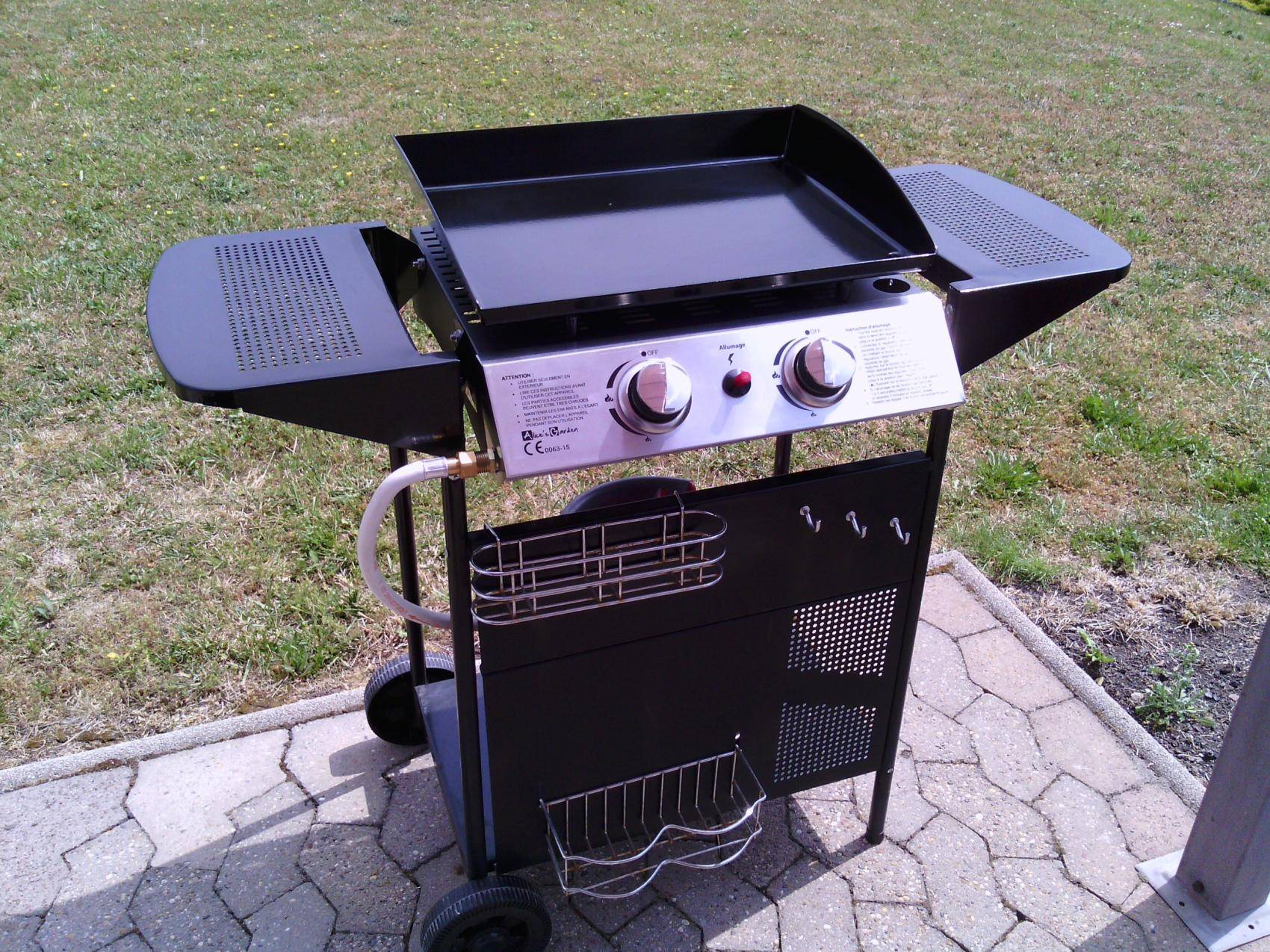 Desserte Chariot Pour Plancha Porthos 2 Brûleurs - Noir, Avec Roulettes, Pour Cuisine D'Extérieur
