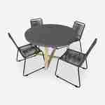Borneo runder Gartentisch aus Faserzement Ø120cm und Brasilia Gartenstühle aus graumeliertem Seil stapelbar Photo1