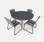 Table de jardin ronde en fibre de ciment Ø120cm Borneo et chaises de jardin Brasilia en corde gris clair empilables