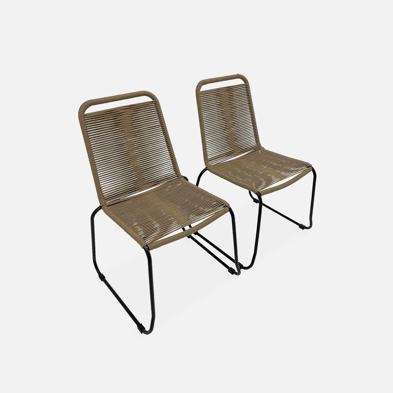 Table de jardin rectangulaire en fibre de ciment 160cm Borneo et chaises de jardin Brasilia en corde beige empilables Photo3