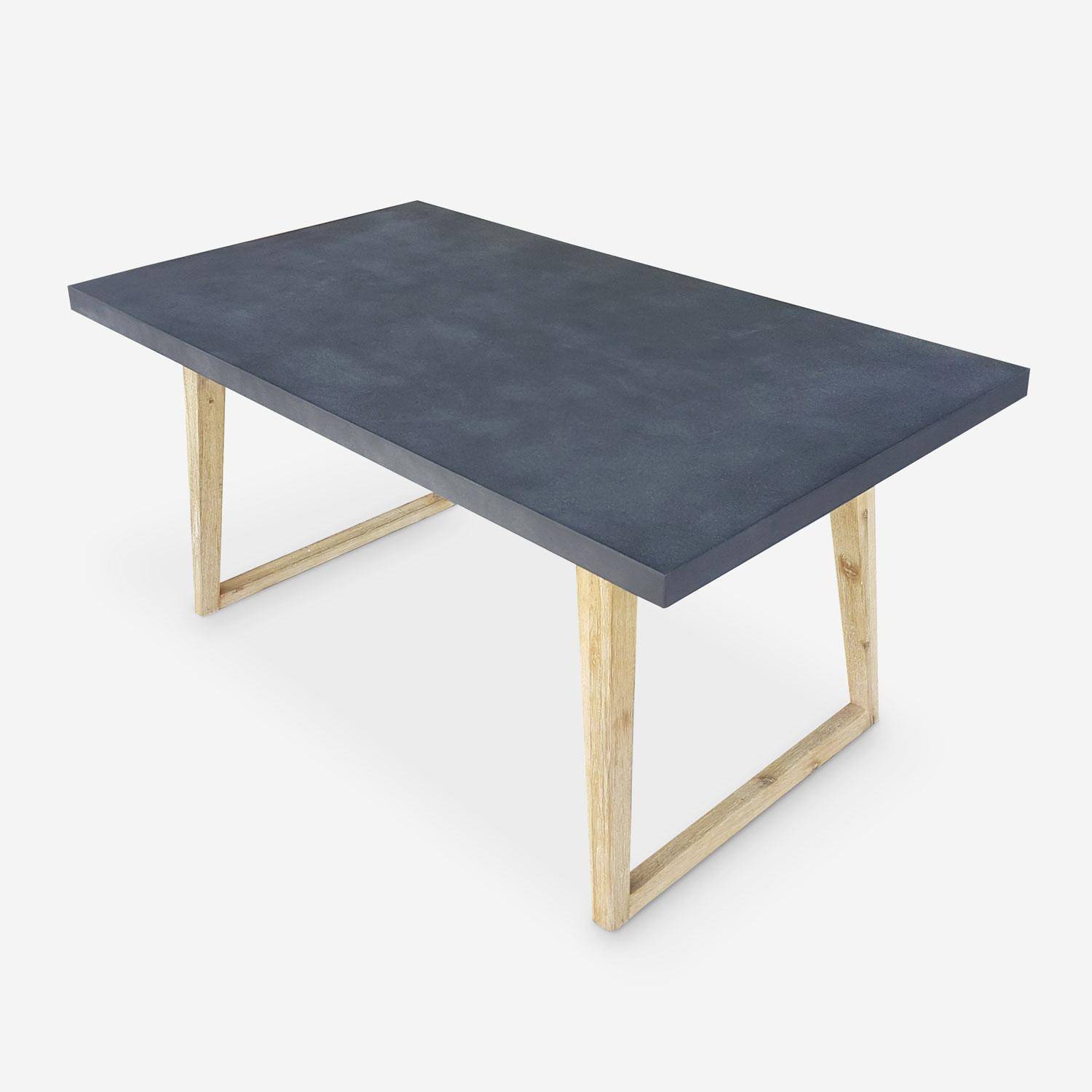 Table de jardin rectangulaire en fibre de ciment 160cm Borneo et chaises de jardin Brasilia en corde gris clair empilables Photo2
