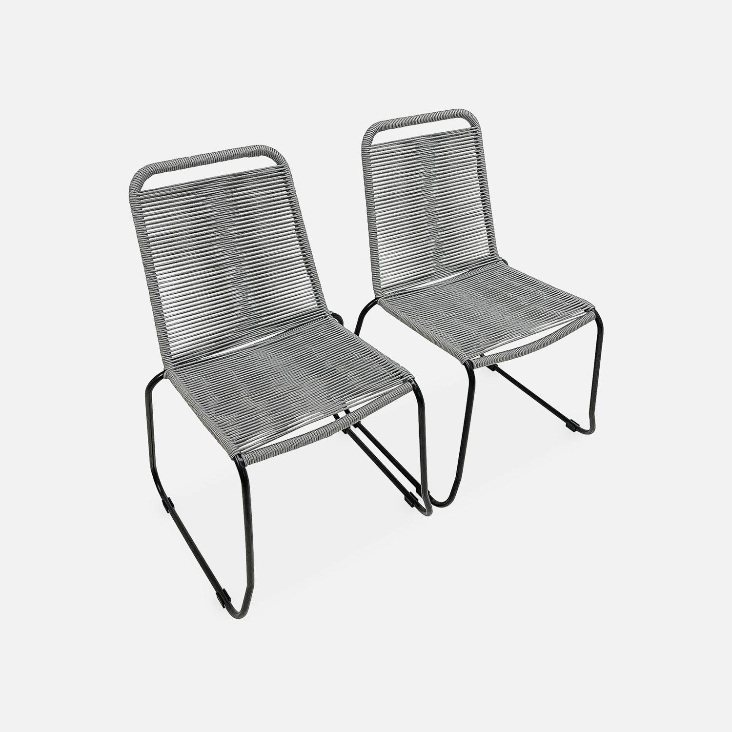 Table de jardin rectangulaire en fibre de ciment 160cm Borneo et chaises de jardin Brasilia en corde gris clair empilables Photo3