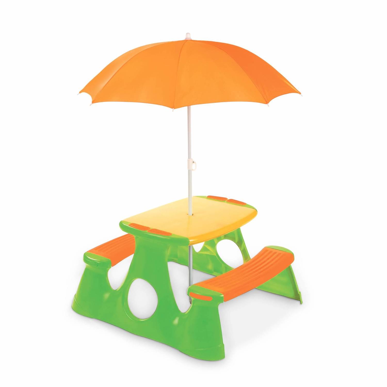 Table de pique nique pour enfants 80cm – SOPHIE – Table de jardin rectangulaire avec bancs en plastique et parasol Photo1