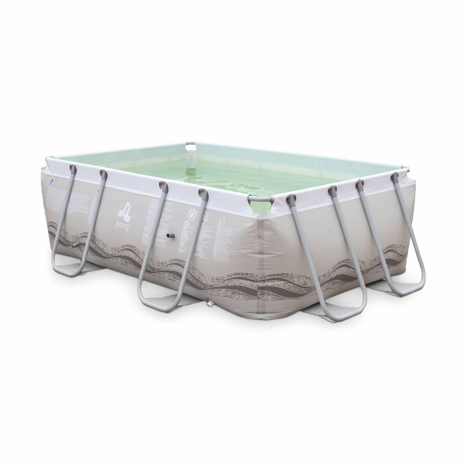 Piscine Tubulaire Corail grise, piscine rectangulaire 3x2m avec pompe de filtration, piscine hors sol armature acier Photo2