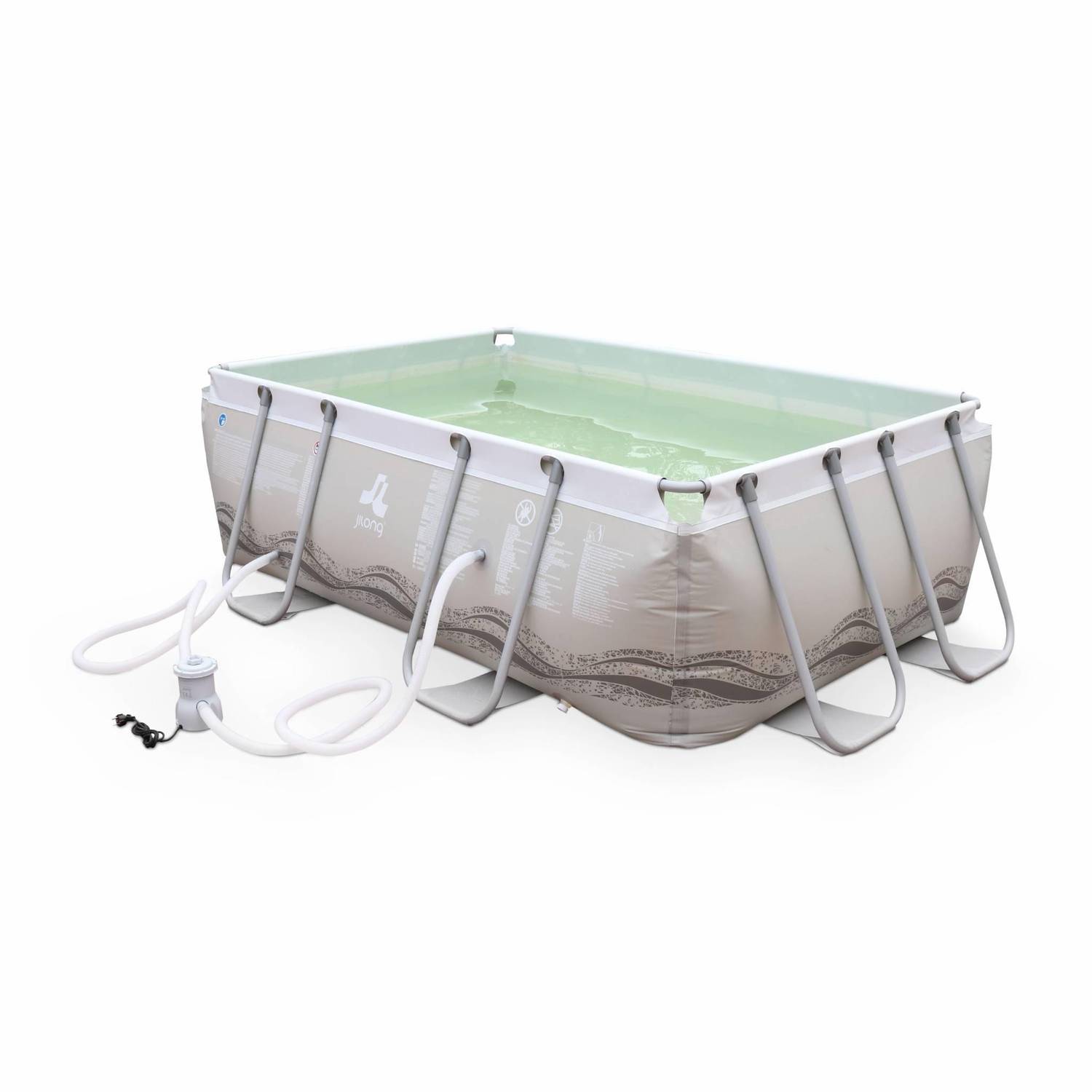 Piscine Tubulaire Corail grise, piscine rectangulaire 3x2m avec pompe de filtration, piscine hors sol armature acier Photo1