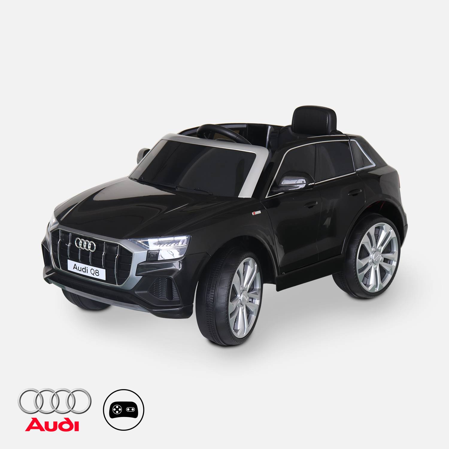 AUDI Q8 Schwarzes Elektroauto 12V, 1 Sitz, 4x4 für Kinder mit Autoradio und Fernsteuerung | sweeek