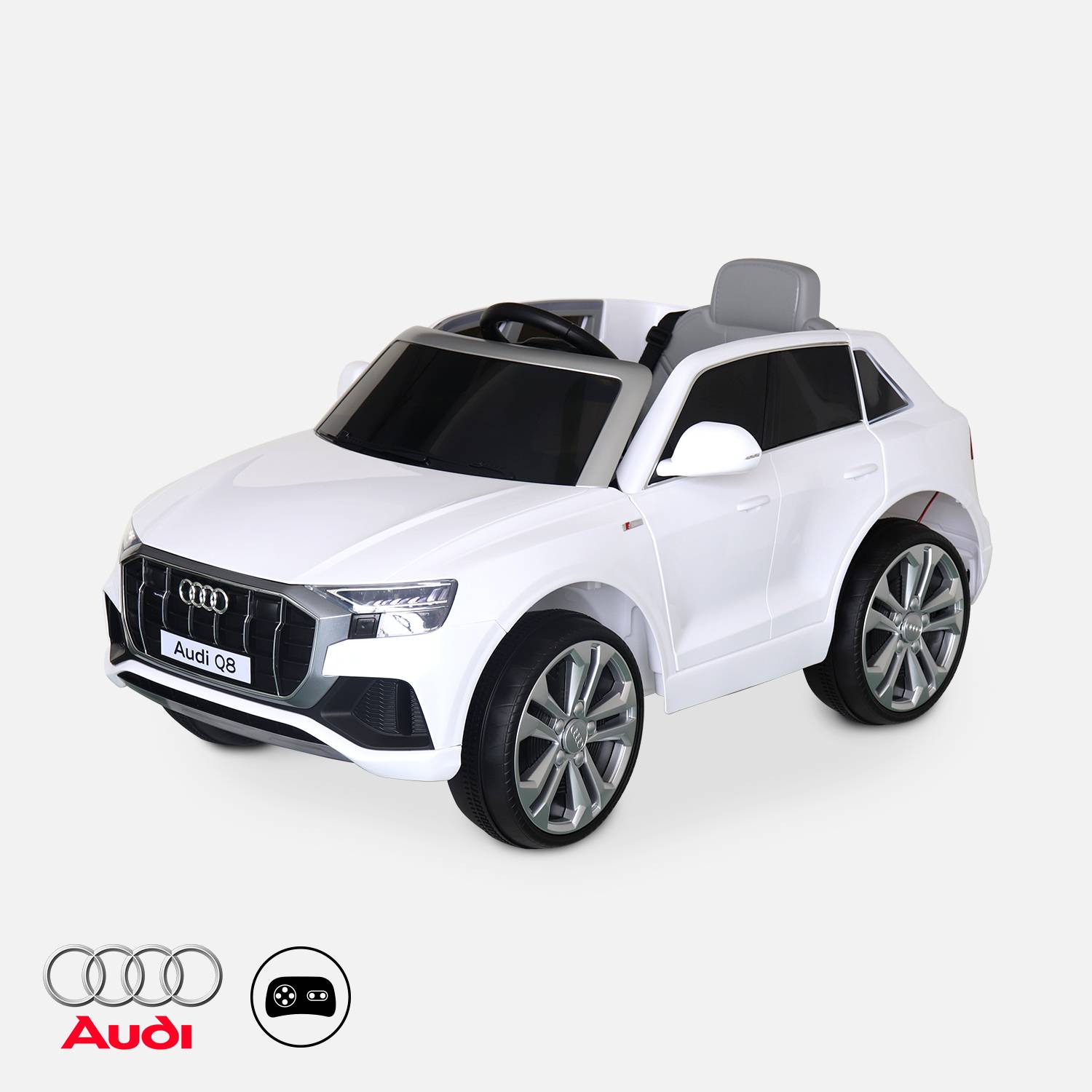 AUDI Q8 Weißes Elektroauto 12V, 1 Sitz, 4x4 für Kinder mit Autoradio und Fernsteuerung | sweeek