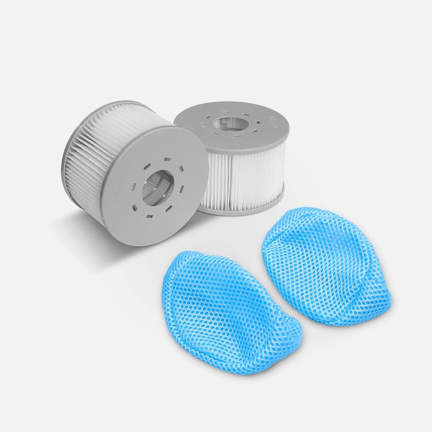 Pack of two hot tub filters MSpa V2, Ø108cm – 2 replacement filter cartridges + 2 protective nets | sweeek