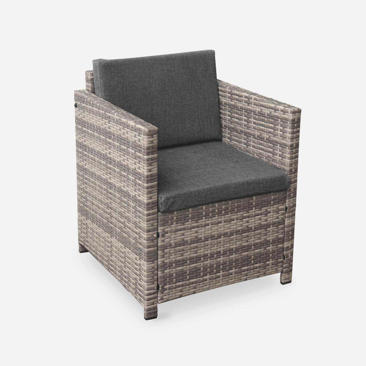Wicker loungeset - 4 plaatsen - 1 bank, 2 fauteuils, een lage tafel, grijstinten,sweeek,Photo5