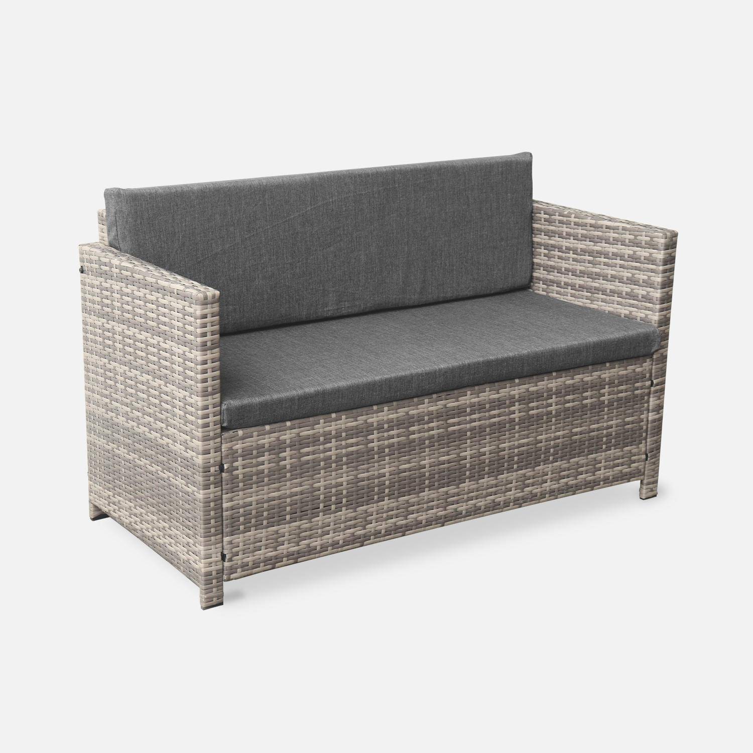 Wicker loungeset - 4 plaatsen - 1 bank, 2 fauteuils, een lage tafel, grijstinten,sweeek,Photo3